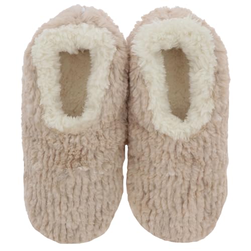 Snoozies! Teddy Bear Fur Super Soft Sherpa Fleece Womens House Slippers ladies Sizes 3-9 Cream Pink Violet Grey (Cream UK Footwear Size System Adult Women Alpha Medium Medium)