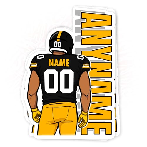 Custom Football Sticker Choose 32 Player Name & Number Team Style Personalized American Football Team Waterproof Die-Cut Vinyl Stickers for Laptop Water Bottle Hard Hat Cars Decal Gifts