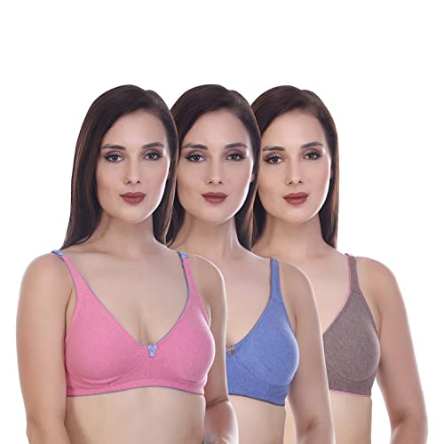 Women's Cotton Non-Padded Non-Wired Regular Bra Multicolored (Pack of 3)