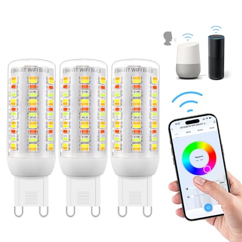 Wi-Fi RGBCW Smart G9 lampadine LED,compatibile con Alexa /Google Home,AC 230V Multicolore dimmerabile,2700K-6500K,luminosità regolabile 1%-100%,4W,400LM,con sincronizzazione musicale,confezione da 3