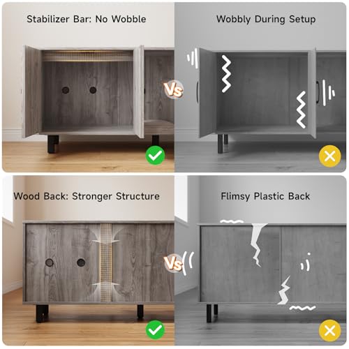 Image of ONBRILL 59 Inches Cat Litter Box Enclosure for 2 Cats, Hidden Litter Boxes Furniture with Cat Scratch Pad, Large Indoor Pet House with Double Room, Wooden TV Stand Side Table, Grey