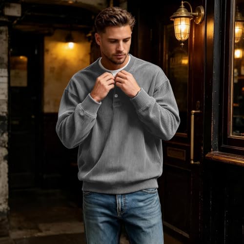 Corduroy Long Sleeve Henley Shirts for Men Casual Fall Shirt Pullovers - image 7