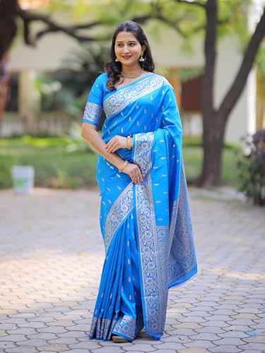 Image of SGF11 Women's Kanjivaram Pure Soft Silk Saree For Women Pure Golden Zari With Blouse Piece