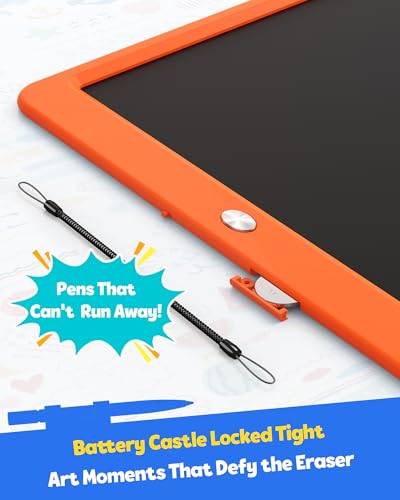 Image of TEKFUN 12 Inch LCD Writing Tablet for Kids, Coloring Drawing Pad, Mess Free Doodle Board, Airplane Travel Toys for Boys and Toddlers, Road Trip Essentials, Gifts for 3-8 Year Old Girls (Orange)