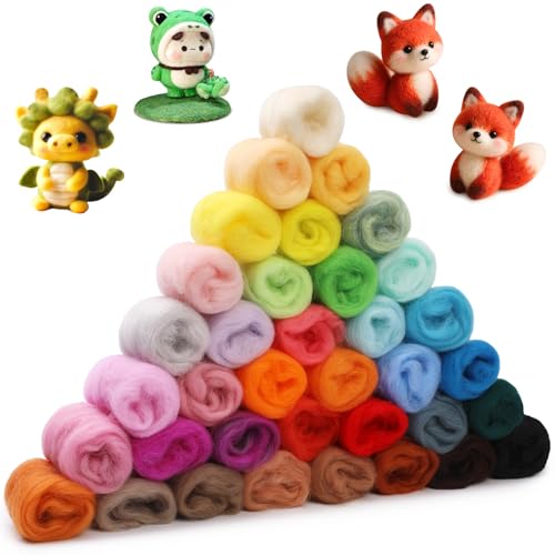 Filzwolle 36 Farben Set, 108g Märchenwolle aus Schafwolle für Nassfilzen & Trockenfilzen, Premium Merinowolle zum Filz Basteln & Stricken, Filzen Starterset mit Naturfasern