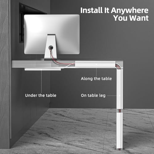 Image of YECAYE 157in Cable Management Cord Organizer, Cable Raceway, White | Easy Install Self-Adhesive Cable Organizer,Cord Management, Desk Wire Holder for Office Organization,Child and Pet Proofing