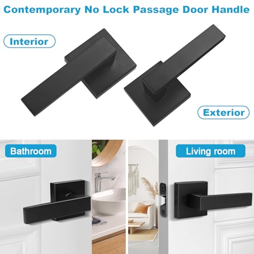 image for Estmoon 1 Pack Passage Door Handle Matte Black Door Lever, Interior Do