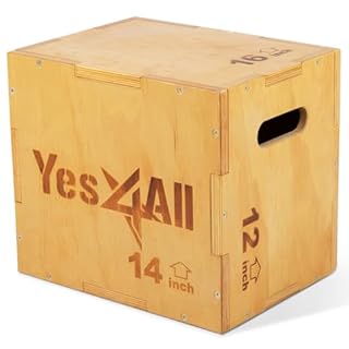 Yes4All Jumping Trainers Plyx Yes4All Wood Plyo Box Wooden Plyo Box for Exercise CrossFit Training MMA Plyometric Agility 3, A. Wood Basic, 40.6 x 35.6 30.5 cm UK, 16" x 14" x 12"