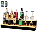 WLRAPSKY 30 Inch LED Lighted Liquor Bottle Display 2 Step Illuminated Bottle Shelf 2 Tier Home Bar Drinks Commercial Lighting Shelves with Remote Control (2 Tier, 30 inch) - Image 1