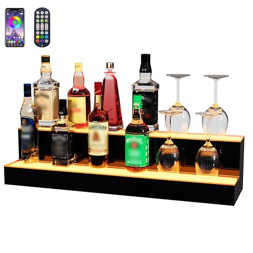Image of MESAlLUP 30 Inch 2 Tier Lighted Liquor Bottle Display Shelf, LED Bar Shelves with APP or Remote Control, Mulit Color Lighting for Home Mini Bars Decor, Restaurants & Party Use, Acrylic Stand