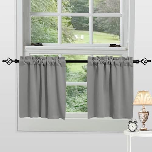 Cortinas cortas opacas de tela gofrada gris panel de 85x61 cm 8
