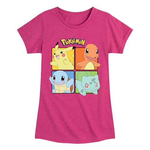 Pokémon - Pikachu, Charmander, Squirtle, and Bulbasaur Squares - Girls Fitted Short Sleeve T-Shirt