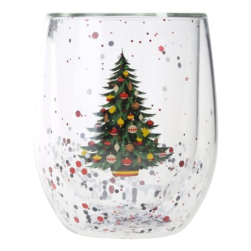 Taza de cristal de doble pared para árbol de Navidad, doble capa, taza de cristal, taza de café, taza de Navidad, regalo, linda taza de té, taza de leche, tazas de cristal con tapa, para café adulto