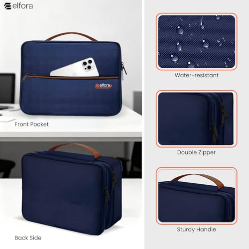 Image of Elfora Cable Organizer Case | Durable Double Compartment Travel Pouch for Charger, Phone, Power Bank, Tablet, Earphones & Hard Drive | Compact Tech Accessories Storage Bag with Mesh Pockets (Blue)