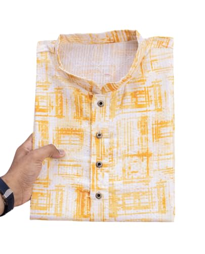Image of FOXDX Men's Cotton Kurta, Ethnic Printed Kurta for Perfect Ethnic Look, Stand Collar Long Sleeve Casual Printed Regular Long Kurta