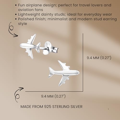 Airplane 925 Sterling Silver Stud Earrings, Tiny Dainty Piercing Jewelry2