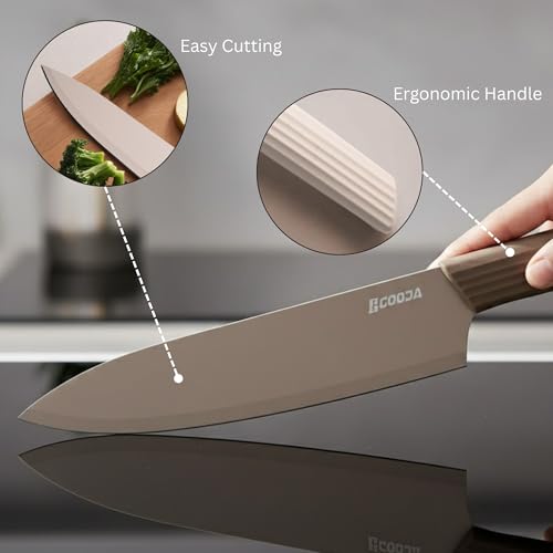 Image of 13-Piece Kitchen Knife Set | 6 Ceramic Coated Knives with 6 Blade Guards & Kitchen Scissors with Safety Cover | Chef, Santoku, Bread, Utility & Paring Knives | for Home & Restaurant Use | Multicolor
