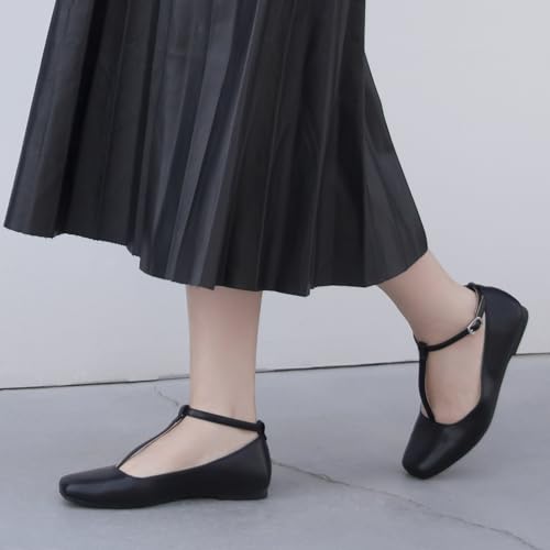 Mary Jane Flats Women Adjustable T Strap Square Toe Ballet Flats Ankle Strap Dress Comfortable Flats for Work,Date Nights Party,Office,Wedding 6