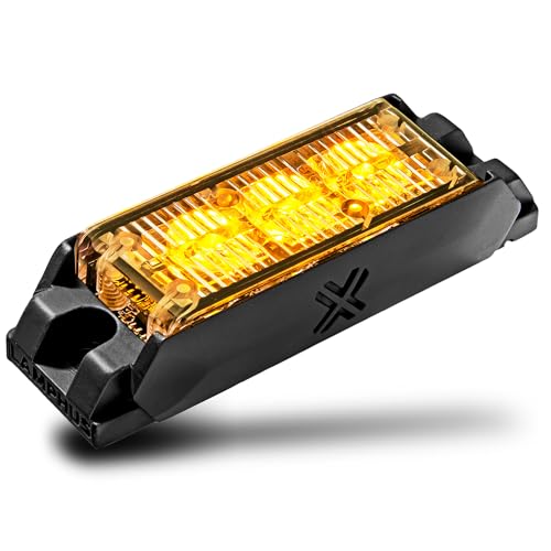 Image of LAMPHUS NanoFlare 3.5 inch 3W Amber LED Surface Mount Police Grill Strobe Warning Light [SAE Class 1] Yellow 12V Rectangle Grille Flashing Emergency Fire Light Head for Construction Tow Truck