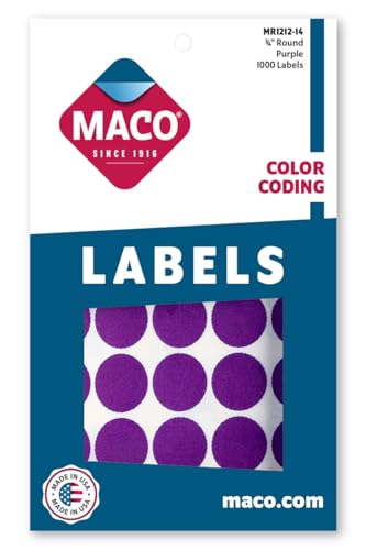 MACO Purple Round Color Coding Labels, 3/4 Inches in Diameter, 1000 Per Box (MR1212-14)