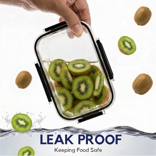Image of GO STORE Airtight Container for Fridge Organizer | Set of 3 (S-300 ml | M-800 ml | L-1200 ml) Plastic Leakproof Storage Boxes Set Durable Odor Free, BPA Free for Vegetables, Kitchen (Black)