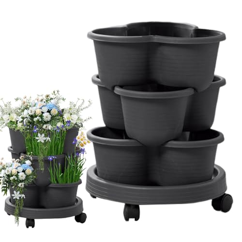 Jardinière À Fraises, Pot De Fleurs Empilable, Jardinière Verticale Empilable À 3 Niveaux, Pots De Jardin Verticaux À Plusieurs Niveaux, Pot De Fleurs Peu...