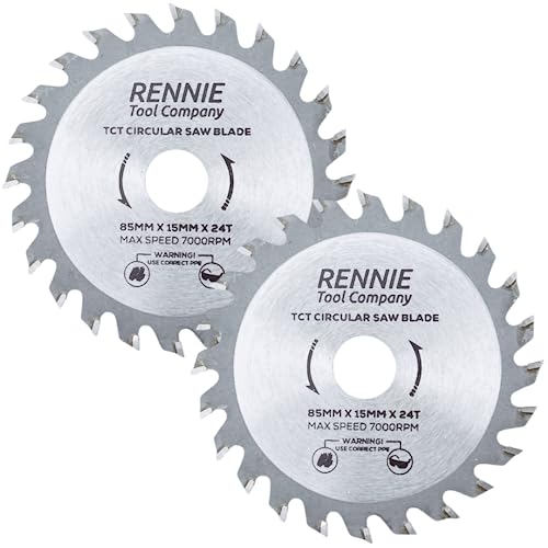 Pack Of 2-85mm x 24T TCT Circular Wood Saw Blade x 15mm Bore + 10mm Reduction Rings Compatible with Worx Worxsaw Bosch Makita Ryobi Makita Circular saws. 24 Teeth Mini Circular Saw Blade