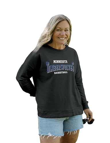 Blue 84 Minnesota Timberwolves NBA Officially Licensed Women's Crewneck Sweatshirt Reverse Terry Embroidered, Medium Black