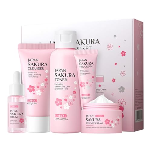 GROVL Skincare Set Skin Care for Teenage Girls Gift Set Facial Care Sets&Kits with Cleanser Toner Serum Eye Essence Serum Skin Essentials Travel Kit for Pores Blackheads Exfoliate (5PCS)