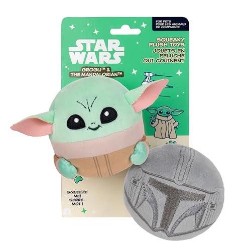 Disney Star Wars JPT1311 Grogu und Mandalorianer Plüschspielzeug für Hunde 2er-Pack – Zwei 9 cm große Plüschspielzeuge mit Quietscher