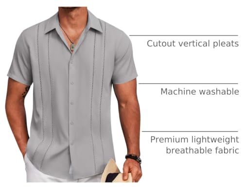 Image of COOFANDY Mens Cuban Guayabera Shirt Short Sleeve Button Down Shirts Summer Beach Vacation Shirts