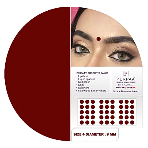 Image of PERPAA Kumkum Dark Maroon Round Bindi Book for Ladies Forehead Pack of 2-15 Flaps Each Box (Stick On) (04, Diameter 8mm)