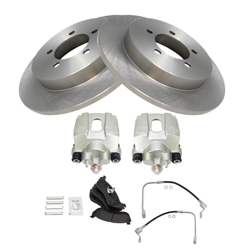 Image of TRQ Rear Brake Pad and Rotor Set Semi Metallic Vented Rotors Calipers Compatible with 2002-2005 Ford Explorer Mercury Mountaineer