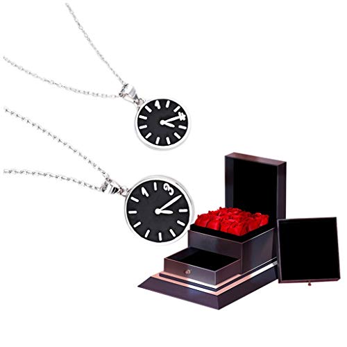 Colliers Pendentif Horloge Couple en Argent 925, le Cadeau de Saint Valentin Idéal pour Elle et Lui