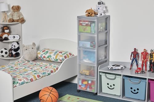 Iris Ohyama Kunststoff-Schubladenbox mit Rollen, 5 tiefen Schubladen, Grau, Griffe zum Ziehen, Für Schlafzimmer, Bad, Schule & Büro, BPA-frei, Schubladenschrank, Rollcontainer, A4 Drawer, DC-305