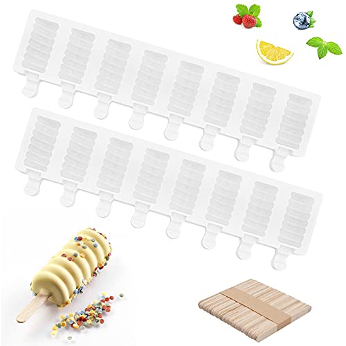 2 Pack Mini Silicone Popsicle Molds, 8 Cavities Ice Cream Molds, BPA Free Popsicle Molds for Kids, Reusable Ice Pop Molds , Easy Release Popsicle Maker Mold (100 Popsicle Sticks)