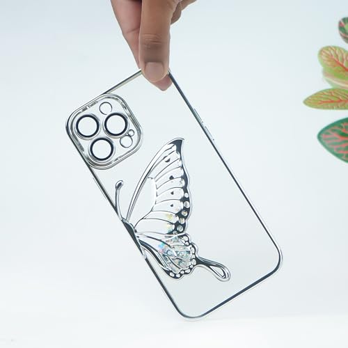 Image of Peeperly Back Cover Case for iPhone 14 Pro Max Scratch Resistant Anti-Slip TPU Shockproof Protective Durable Glowing Butterfly Transparent Case for Girls & Women(Silver)