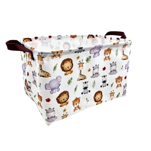 Image of Rectangle Storage Basket Cute Canvas Organizer Bin for Pet /Children Toys, Books, Clothes Perfect for Rooms /Playroom (Elephant)