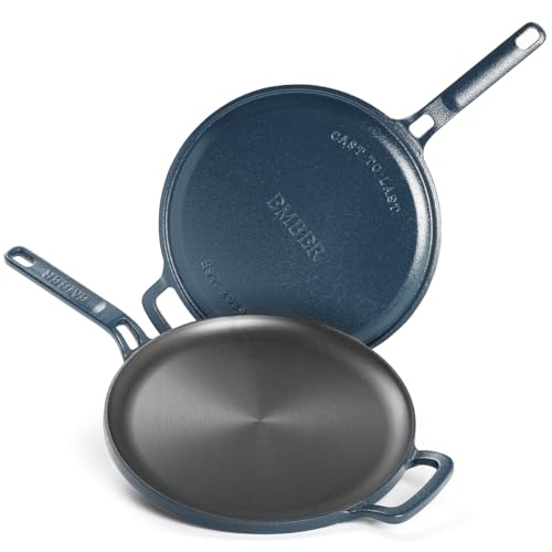 Image of Ember Cookware Pre-Seasoned Cast Iron Tawa for Dosa & Roti 27 cm | 10-Year Warranty | 30% Lighter, Non Stick Induction Cookware | Non Stick Dosa Tawa | Heavy Duty Cookware | Blue