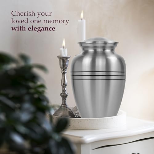 Image of Trupoint Memorials Cremation Urns for Human Ashes, Funeral Memorial Urn for Male and Female, Decorative Burial Metal Urn Collection for Adult Men & Women - Silver, XL (300 LB)