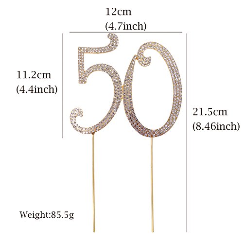 Honbay 50 Cake Topper Premium Sparkly Crystal Rhinestones Cake Topper Cake Decoration For 50Th Birthday Or 50Th Wedding Anniversary(50 Gold) #TOP1
