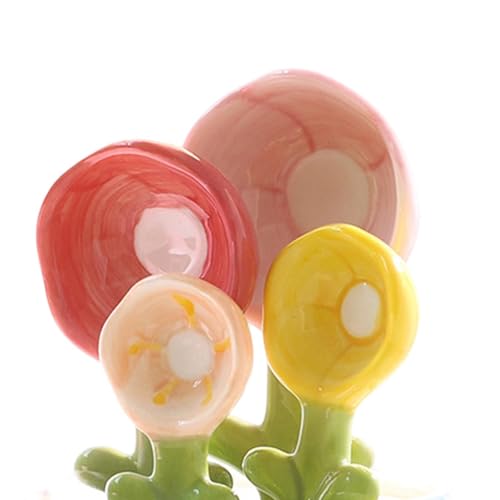 Cucharas medidoras de cerámica decorativas con soporte estable para condimentos y harina 7