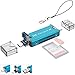 Produktbild JJC Metall USB 3.0 Kartenleser mit USB 3.0, Micro USB 2.0 und Typ-C USB 3.0 Ports für SDXC, SDHC, SD, Micro SD, Micro SDXC, Micro SDHC für Micro OTG/USB-C OTG fähige Handys oder Tablets (blau)