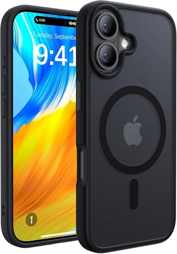 Elzzi Magnetic for magsafe - iPhone 16 Case, [Compatible with Magsafe] [Translucent Matte] Shockproof Protective Phone Case for Men & Women (Matte Black)