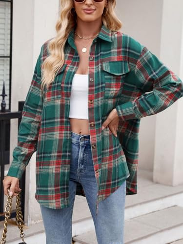 Womens Button Down Flannel Shirts Long Sleeve Plaid Shackets Business Casual Blouse Fall Tops 20252