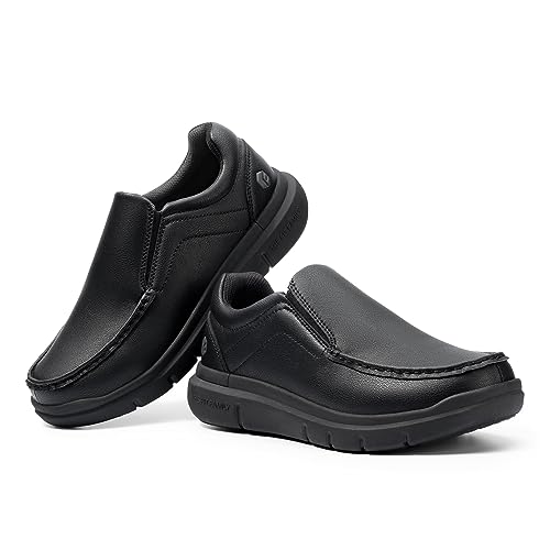 FitVille Zapatos para Hombre Extra Anchas Zapatillas Hombres Zapatos de Piel Casuales Slip-on Mocasines Sin Cordones Comodos 46.5 EU Ancho Negro - imagen 8