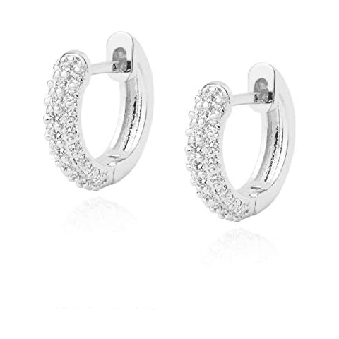 LAVLA CZ Huggie Hoop Earrings | White Gold Plated Cubic Zirconia Small Wide Hoop Earrings for Women (Silver - Clear Cz) Cover
