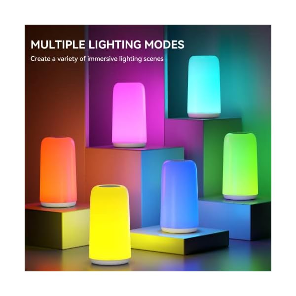 Touch Bedside Table Lamp, [Sleek Design & RGB Mode] 3 Way Dimmable Small Lamp for Bedroom, LED Lamp with Warm White Lights, Multi-Color Smart Nightstand Lamp for for Living Room Home Gifts - Image 4