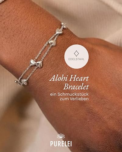 Purelei Alohi Heart Armband (Hellsilber) – Zweireihiges Herz Damen Armband – Aus hochwertigem, langlebigem Edelstahl… – Ansicht 2