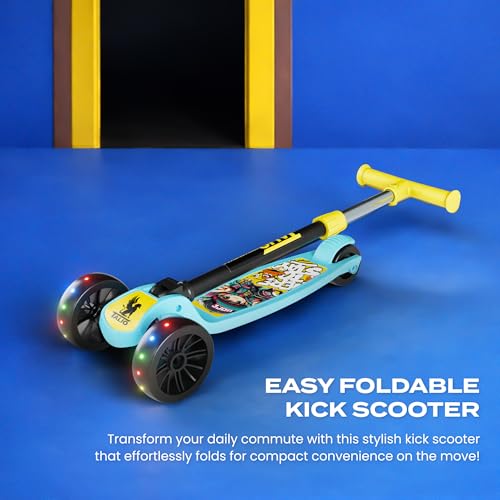 Image of TALIO Kids Kick Scooter for 2-5 Years Boys & Girls- Foldable 3-Wheel Scooter with LED Wheels, 4 Adjustable Heights, BIS Certified, 30kg Capacity - Blue & Yellow (GK-103 /01)